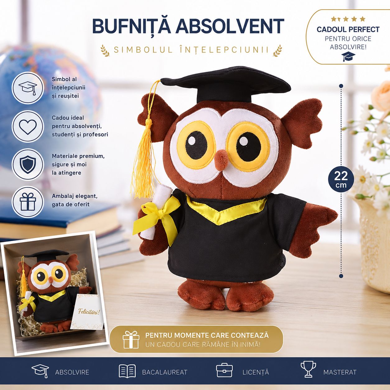 🎓✨ Plușul Absolvent Premium 🦉🧸🐰 – Cadoul Perfect pentru un Moment de Neuitat 💝