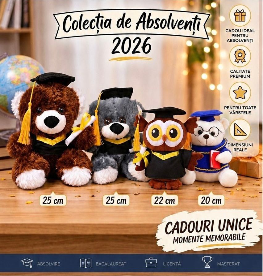 🎓✨ Plușul Absolvent Premium 🦉🧸🐰 – Cadoul Perfect pentru un Moment de Neuitat 💝