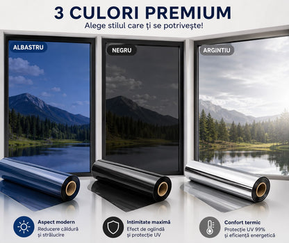 1+1 GRATIS | Folie Reflexivă Premium pentru Geamuri – Efect de Oglindă, Protecție Solară UV și Intimitate în Timpul Zilei